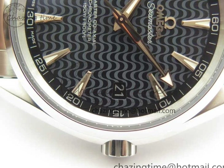 0228 FlexibleFit Aqua Terra 150M SS VSF 1:1 Best Edition Black Wave Textured Dial RG Hand on SS Bracelet A8500 Super Clone 8032